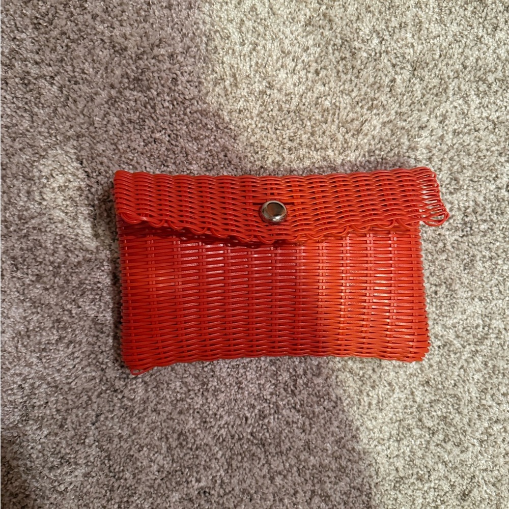 Orange Woven Clutch Bag